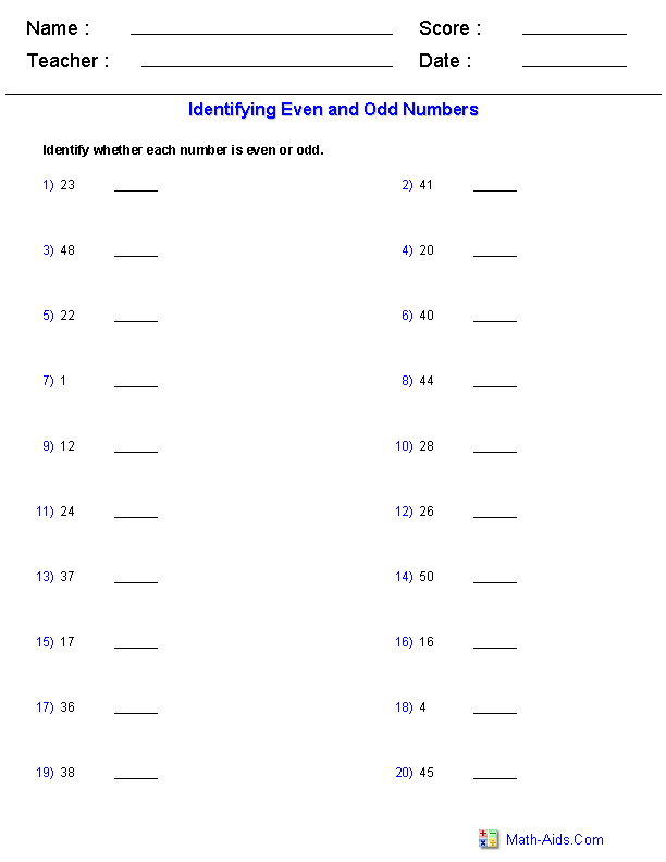 Worksheet image focusing on determining odd and even numbers for counting practice A fill-in-the-bubble worksheet for identifying odd and even numbers for math learners