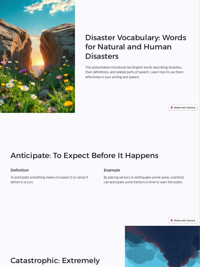Master of Disaster vocabulary practice page 14 Third grade science worksheet featuring natural disaster vocabulary terms and definitions