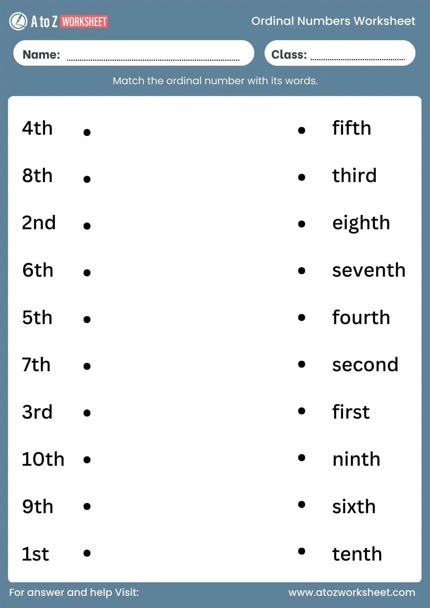 Second grade worksheet for learning to distinguish between ordinal and cardinal numbers