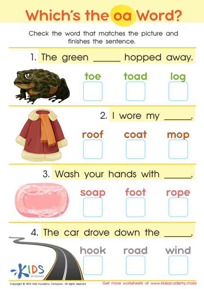 Practice reading "ow" words like cow and towel with this engaging worksheet Worksheet for practicing vowel diphthongs with "ow" words for second graders