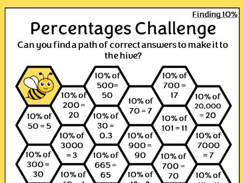 Sixth grade math worksheet featuring a maze to practice calculating percentages