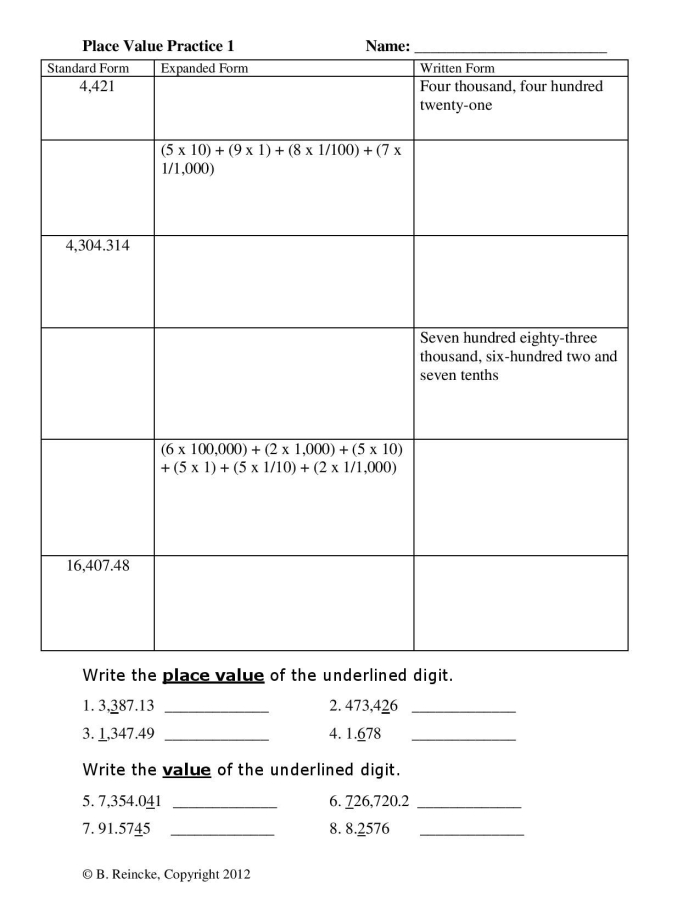 Place Value and Expanded Form Practice Worksheet 19 Third grade student completing a math worksheet on place value and expanded form