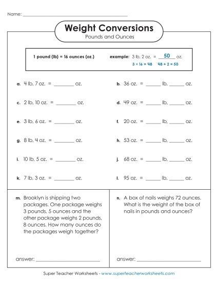 Fourth grade Easter worksheet showing practice problems for converting between pounds and ounces measurements
