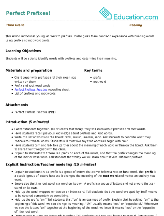 Reading worksheet for Second Grade Perfect Prefixes Practice worksheet for Second Grade