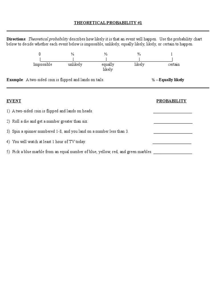 Seventh grade math worksheet featuring problems on making predictions using theoretical probability