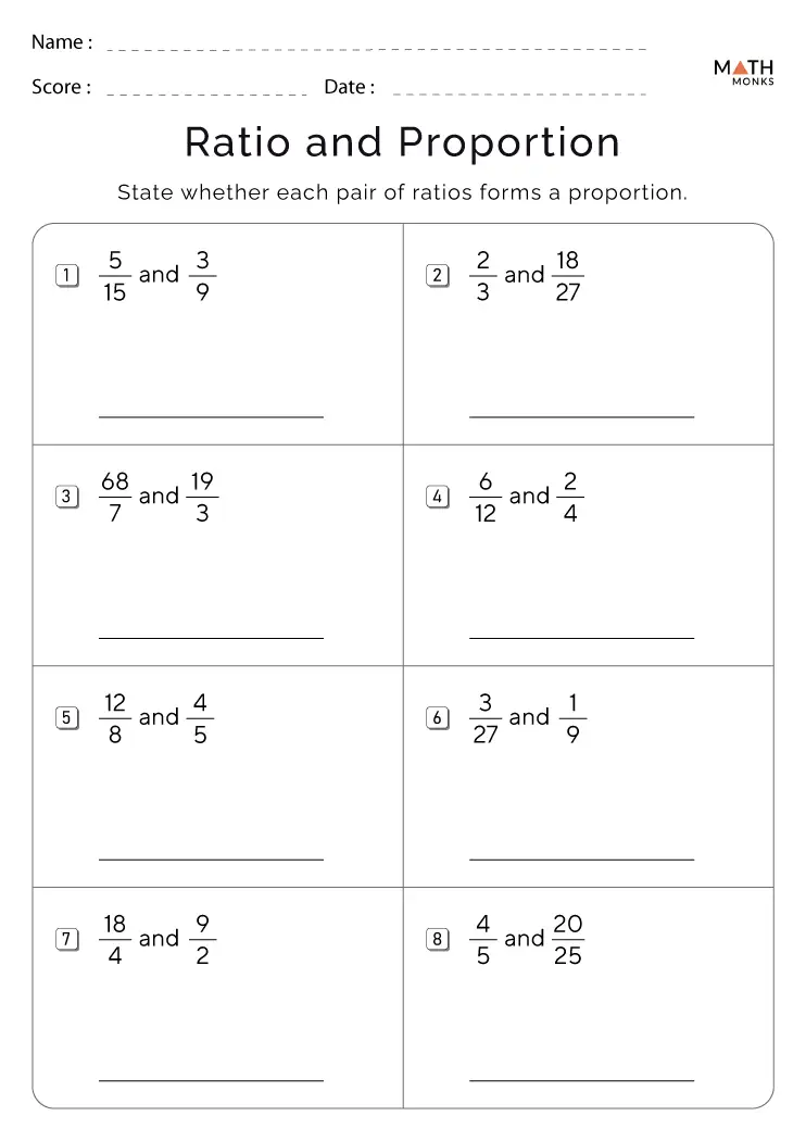 Sixth grade math worksheet for identifying equivalent ratios that form proportions