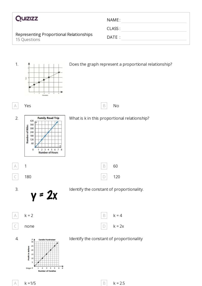 A seventh grade math student practicing interpreting graphs of proportional relationships on a printed worksheet