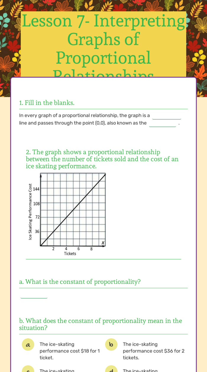 Seventh grade math worksheet featuring a coordinate plane for interpreting proportional relationship graphs