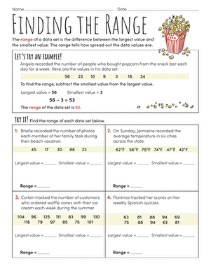 Finding the Range Sixth Grade Math Worksheet Number Two Sixth grade math worksheet for practicing how to calculate the range of a data set