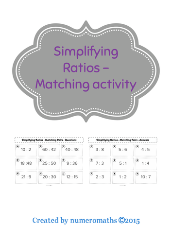 Represent the Ratios: Engaging Worksheet for Number Theory Hands-on matching activity for sixth graders to practice writing ratios from word problems