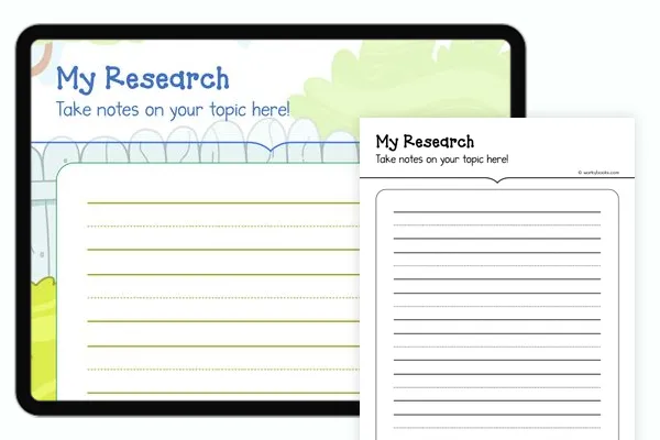 Guideline image illustrating the research paper process for elementary students Steps to Writing a Research Paper worksheet for third graders, showing essential writing stages