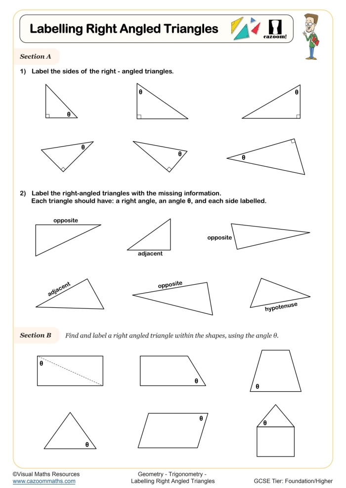 Fourth grade mixed operations worksheet featuring right angle geometry practice exercises