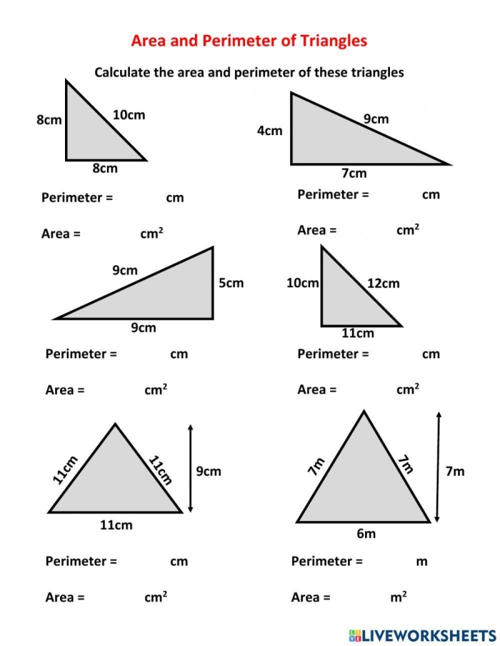 Right Triangles Practice Finding Area Worksheet Number Eight Sixth grade math worksheet for calculating the area of right triangles