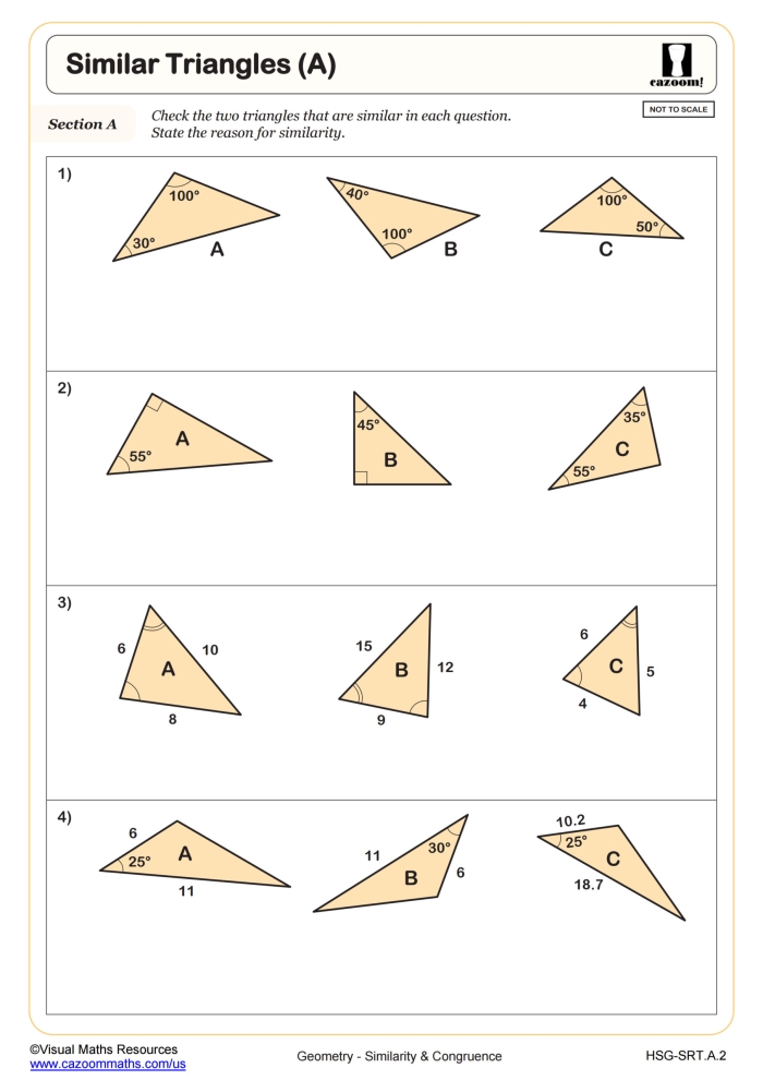 Fourth grade geometry worksheet showing colorful shapes for identifying right triangles with corner angles