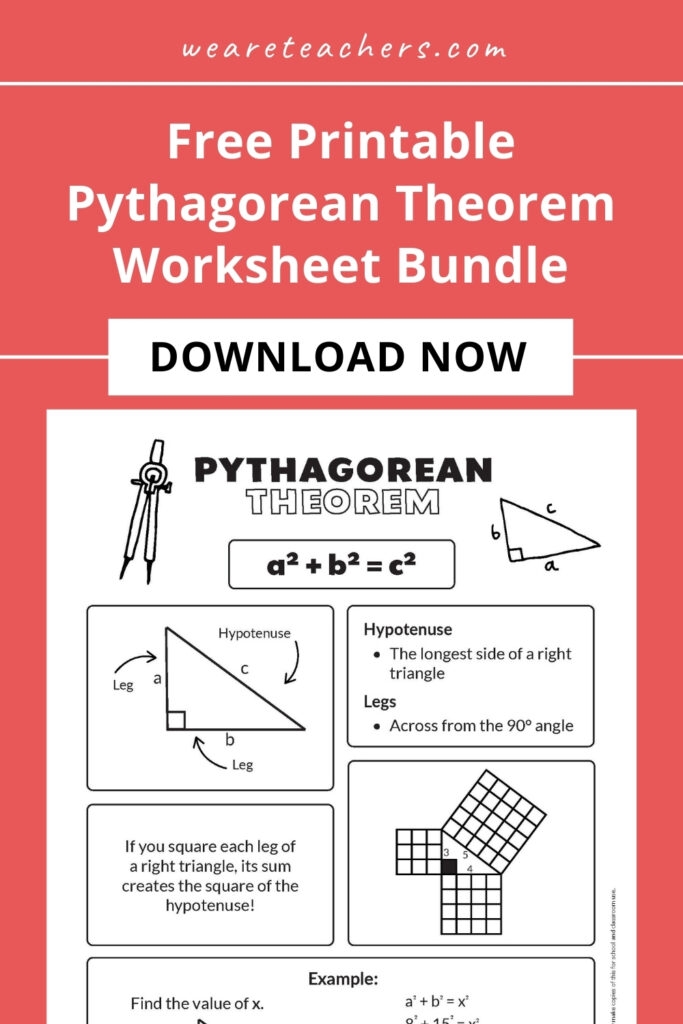 Eighth grade math worksheet focusing on solving right triangle problems using the Pythagorean theorem