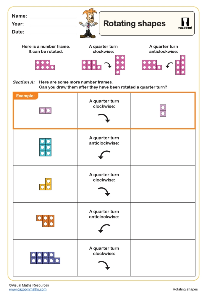 Describing Rotations Worksheet 13 Geometry Practice Eighth grade geometry worksheet featuring various geometric shapes being rotated on a coordinate grid