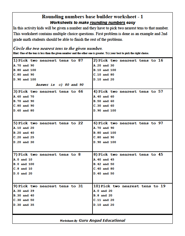 Worksheet for rounding decimals and fractions aimed at fifth graders