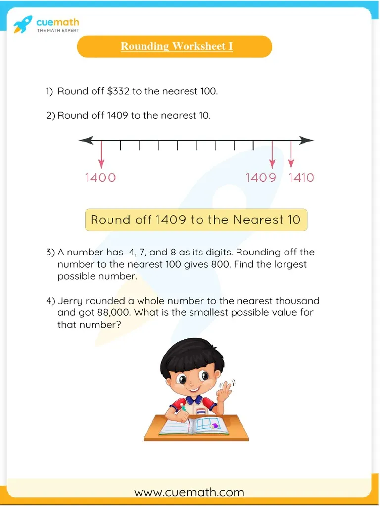 Third grade math worksheet for practicing rounding numbers to the nearest ten and hundred