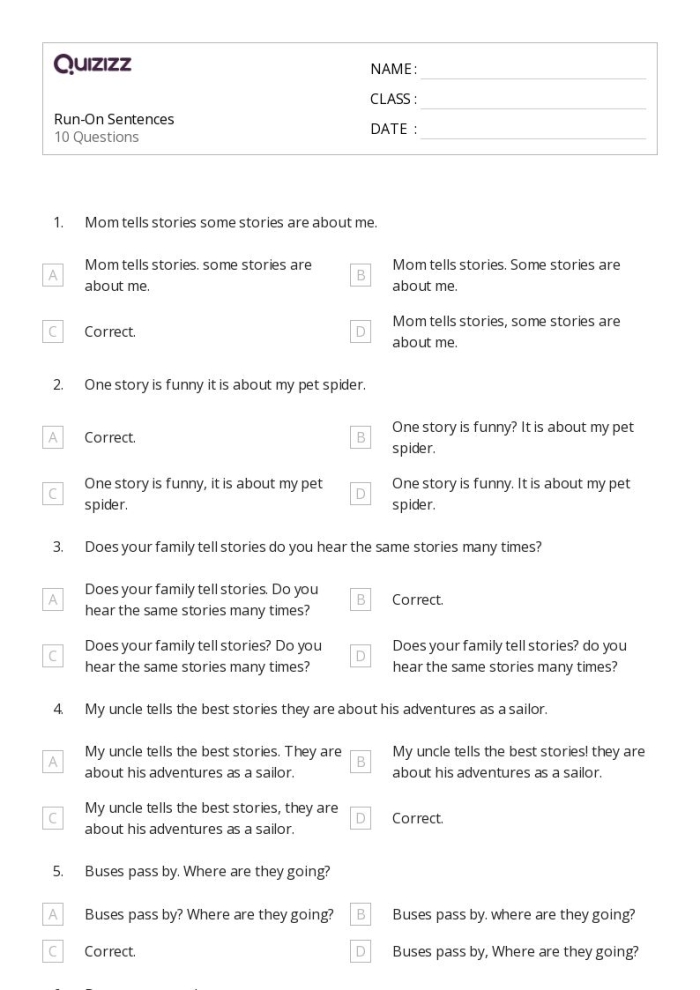 Fourth grade students using a geography-themed worksheet to fix run-on sentences