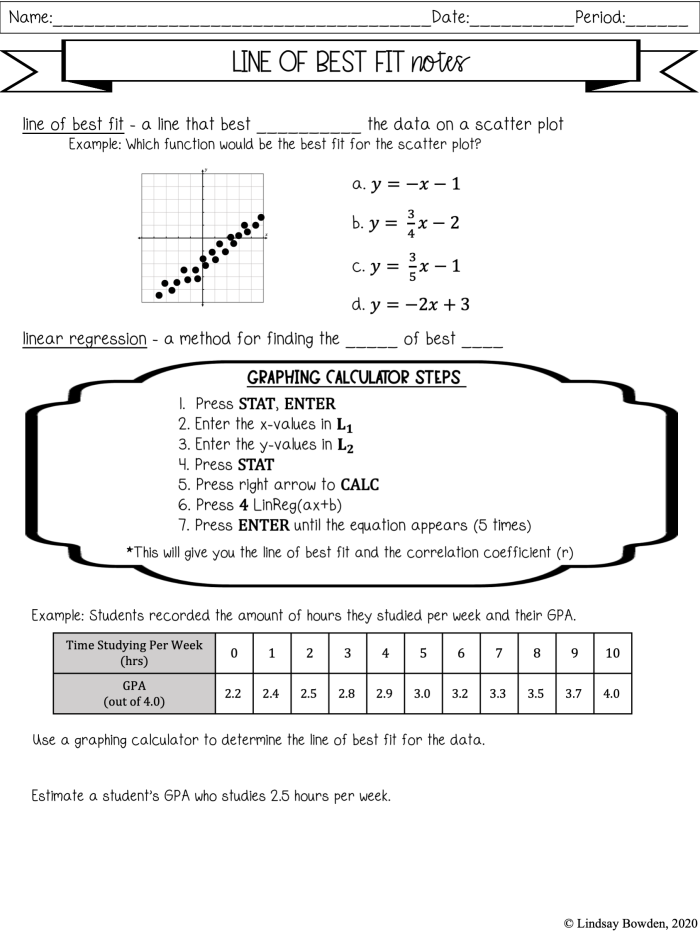 Eighth grade student worksheet showing a sample scatter plot grid for graphing data points
