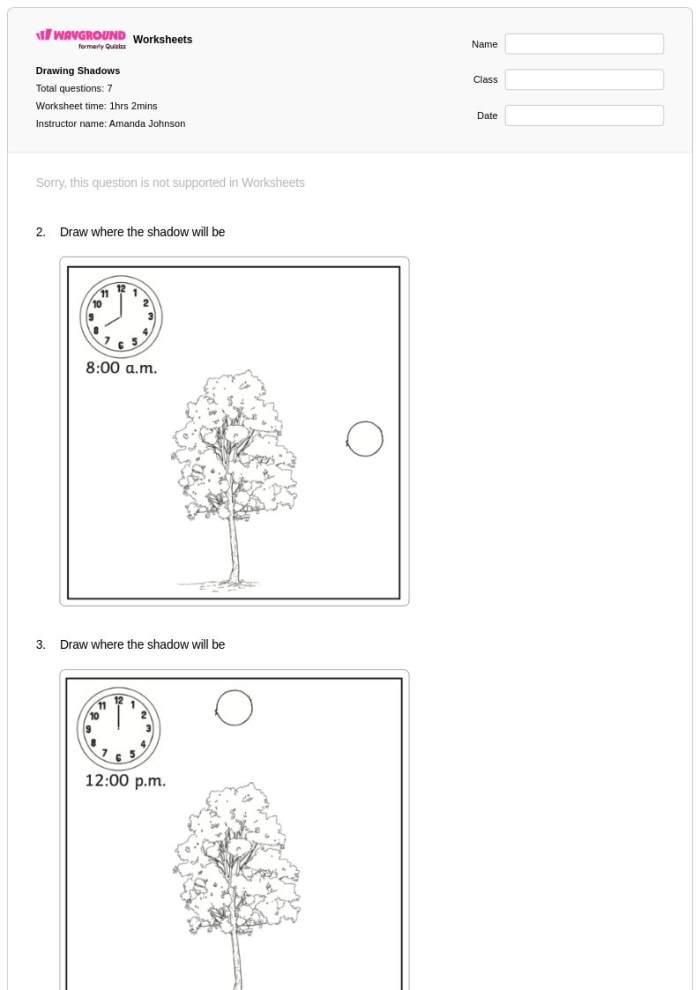 Fifth grade student learning to shade geometric shapes on a drawing light and shadow worksheet
