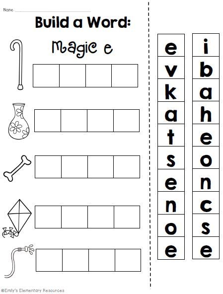 Kindergarten student practicing phonics by turning short vowels into long vowel words on a silent e worksheet