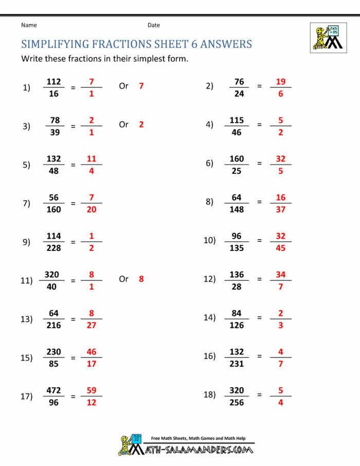 Fifth grade math worksheet focused on reviewing fraction operations and simplifying improper fractions