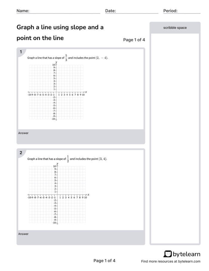 Eighth grade math worksheet focusing on calculating the slope of a line from various graphs