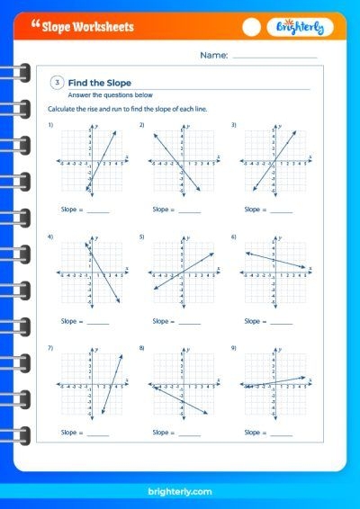 Eighth grade math worksheet focusing on calculating slope using rise over run formulas