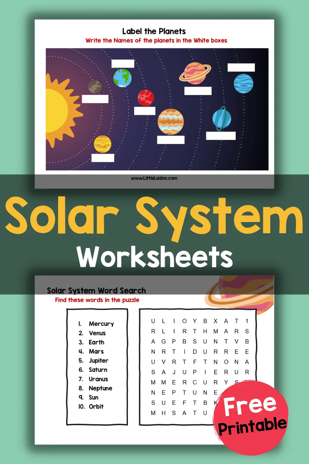 Third grade solar system worksheet for students learning the order of the planets