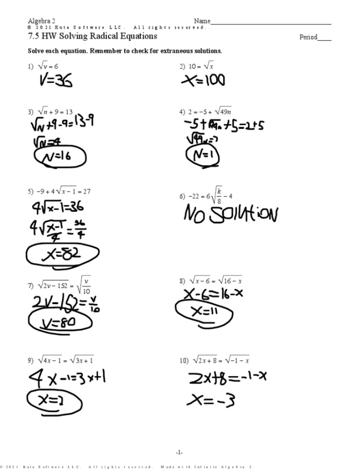 Eighth grade student solving quadratic equations by taking square roots of both sides