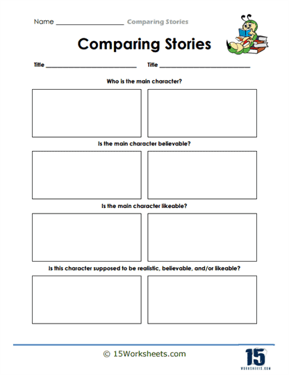 Third grade student worksheet for comparing story elements of two different fiction texts