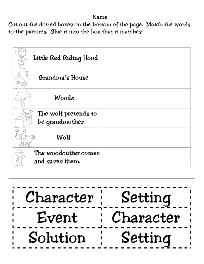 Sort the Story Elements worksheet featuring a fun sorting activity for third graders