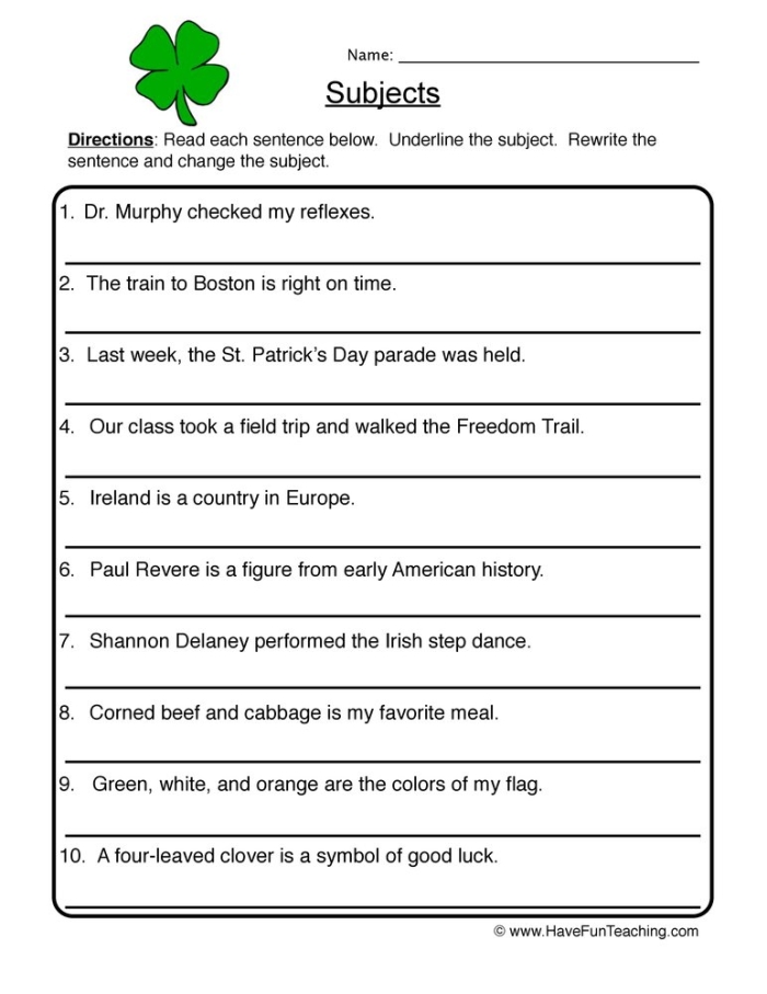 Subject and Predicate Worksheet for Grade 3 Language Arts Practice 2 Third grade student working on a subject and predicate worksheet for mixed operations practice