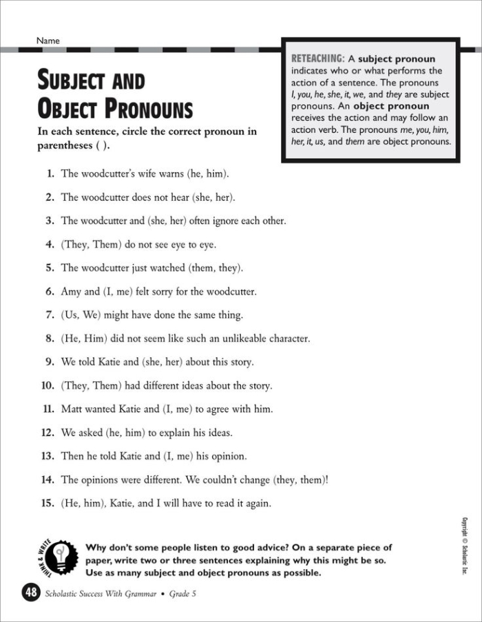 Chinese Subject Pronouns Learning Activity for Elementary Students Third grade Chinese grammar worksheet showing subject pronouns practice exercises with sentence subjects replaced by appropriate pronouns