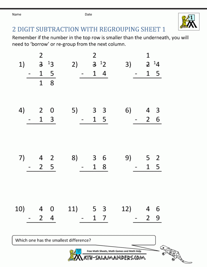Two-Digit Subtraction with Borrowing worksheet for second graders