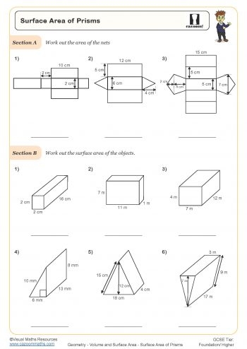 Worksheet image illustrating surface area word problems for physical science education Surface Area Word Problems worksheet for sixth-grade students applying geometry to real-life situations