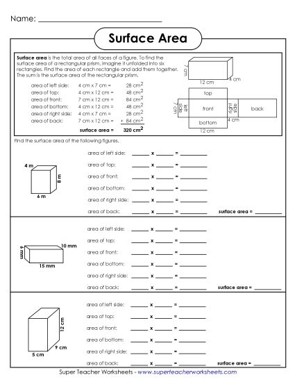 An engaging introduction to surface area for young learners Worksheet demonstrating surface area concepts for sixth-grade students