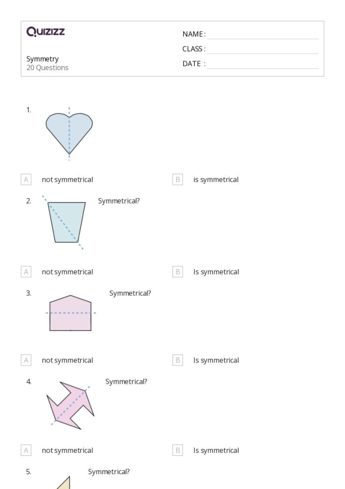 Shapes with Symmetry Worksheet for Third Grade Math Practice Worksheet featuring various shapes with symmetry for third-grade students