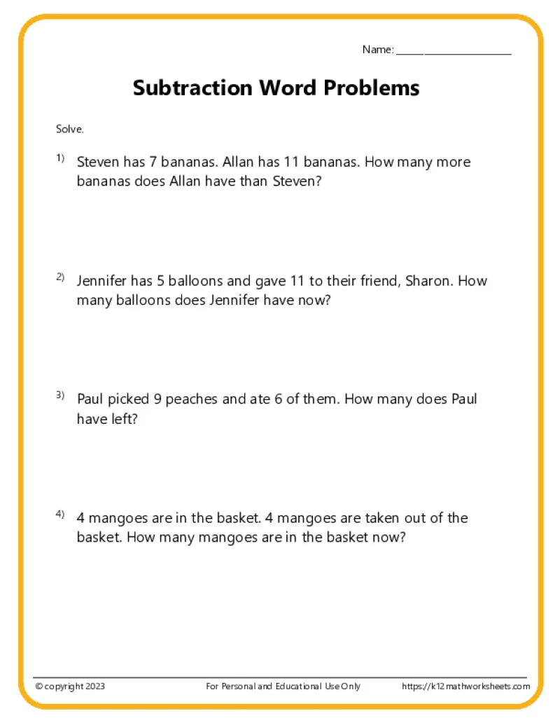 Worksheet featuring two-step addition and subtraction word problems for third graders