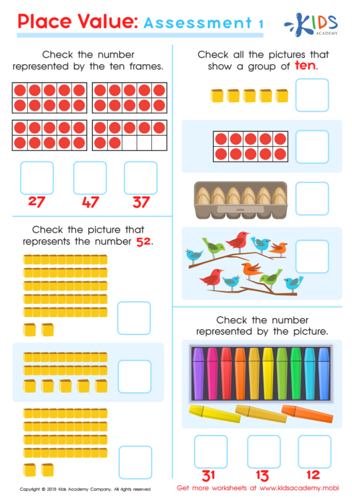 Third grade student completing a place value assessment worksheet identifying ones, tens, and hundreds digits in multi-digit numbers