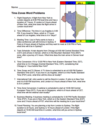 Worksheet for understanding time zones and calculating time differences