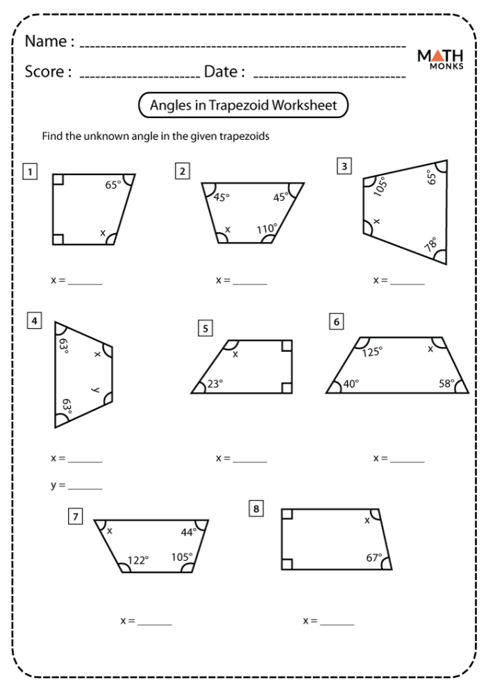Trapezoids and Parallel Lines Worksheet 8 Third grade geometry worksheet showing how to identify parallel lines within various trapezoid shapes