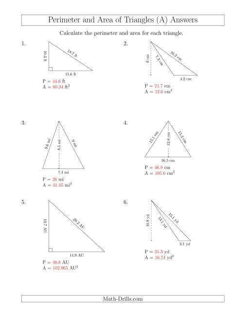 Sixth grade students working on a geometry practice page about calculating triangle area