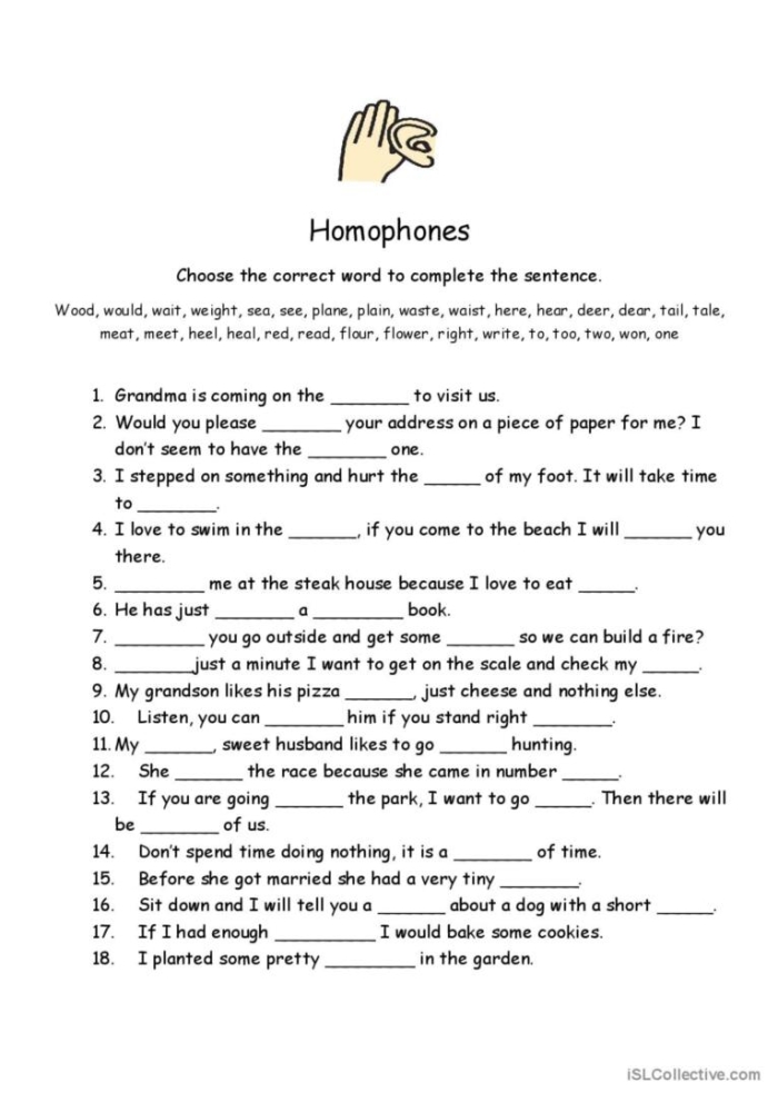 Tricky Homophones Worksheet 19 Fill in the Blanks Fourth grade student completing a grammar exercise on tricky homophones