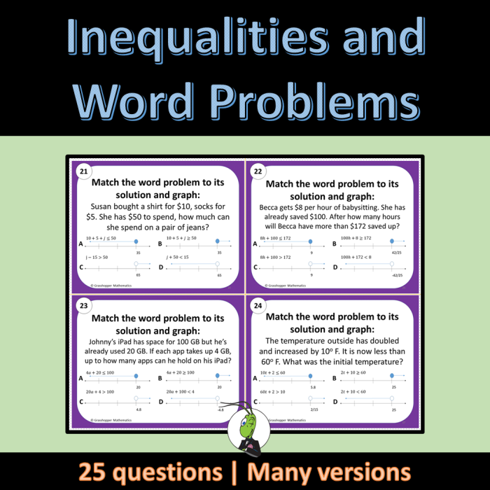 Seventh grade student solving two-step inequality word problems on a math worksheet with pencil and paper