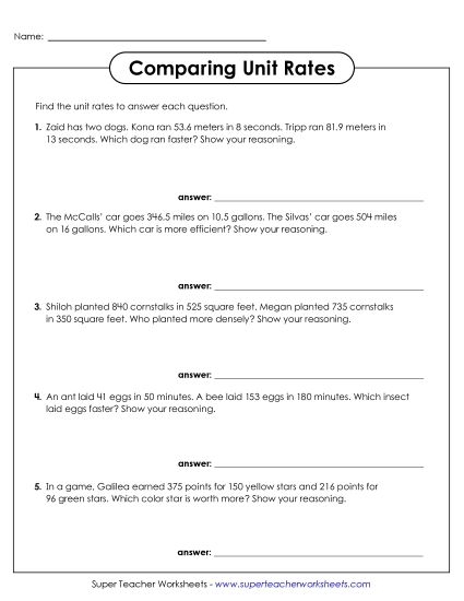 Finding Unit Rates Maze Worksheet 13 for Sixth Grade Math Practice Sixth grade students solving unit rates problems in a colorful maze activity to practice rational numbers