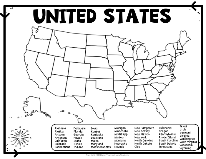 Fourth grade student filling out a 50 states geography quiz worksheet