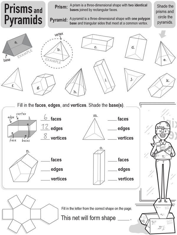 Fifth grade math worksheet featuring volume calculation problems based on object base and height