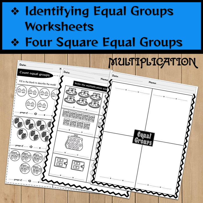 Third grade student working on a worksheet about identifying equal groups for multiplication
